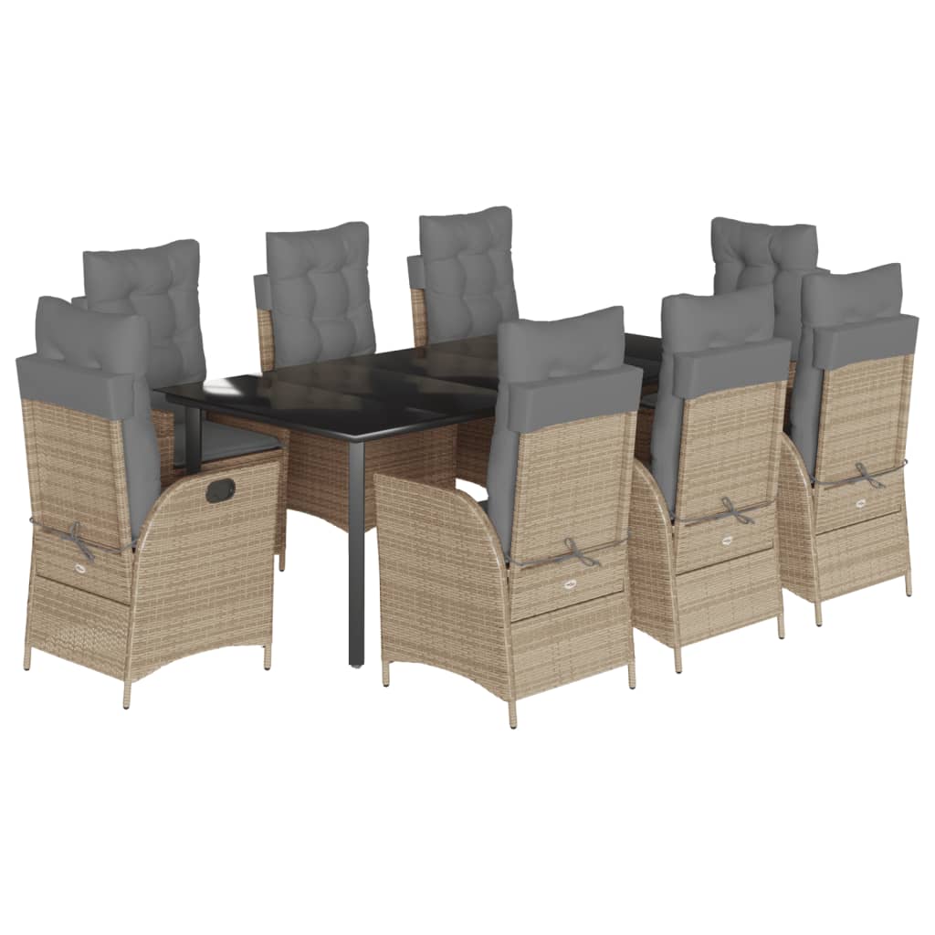 spisebordssæt til haven 9 dele med hynder polyrattan beige