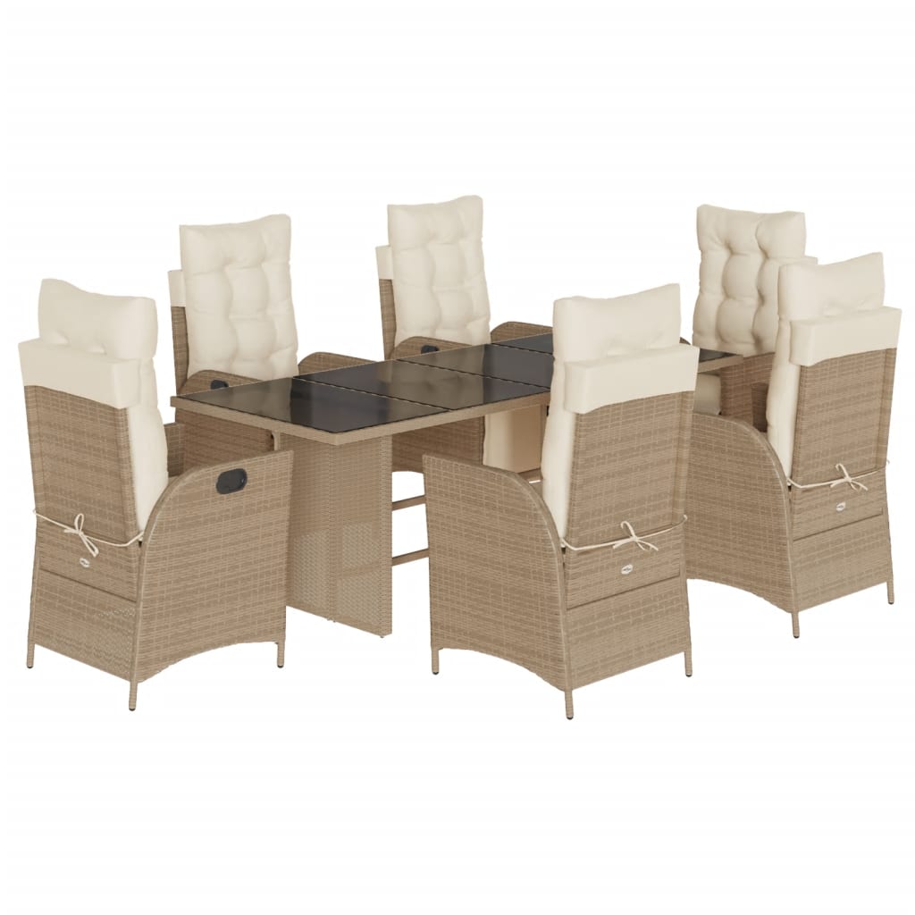 spisebordssæt til haven 7 dele med hynder polyrattan beige