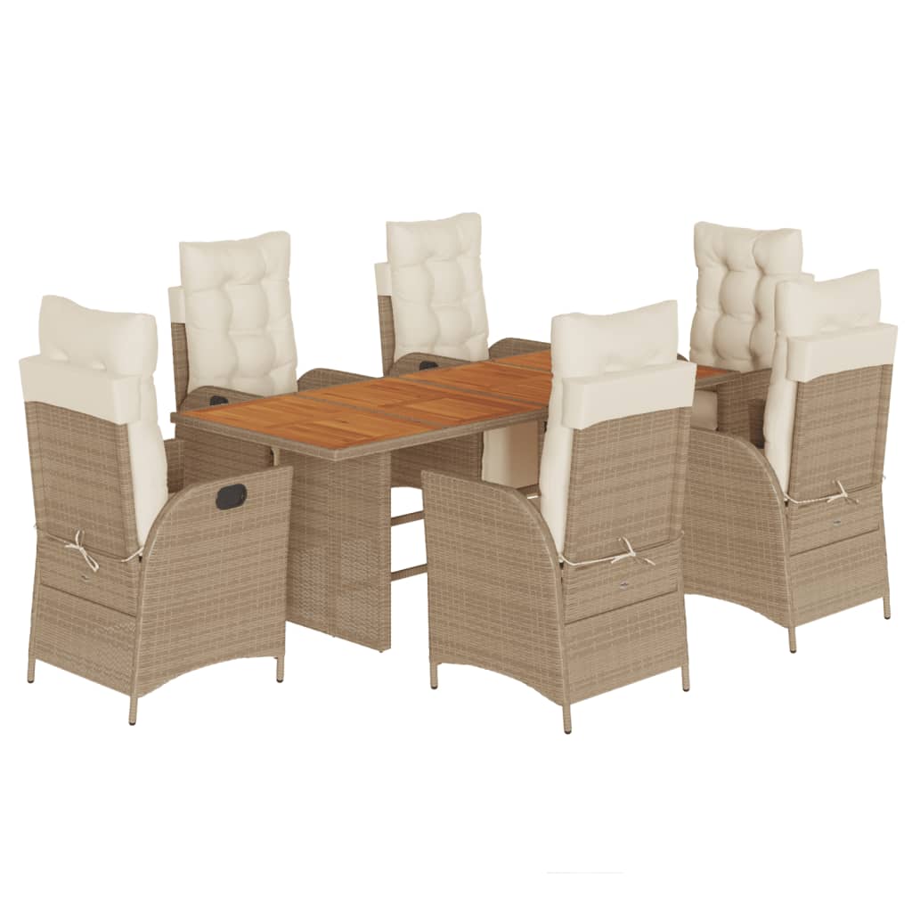 spisebordssæt til haven 7 dele med hynder polyrattan beige