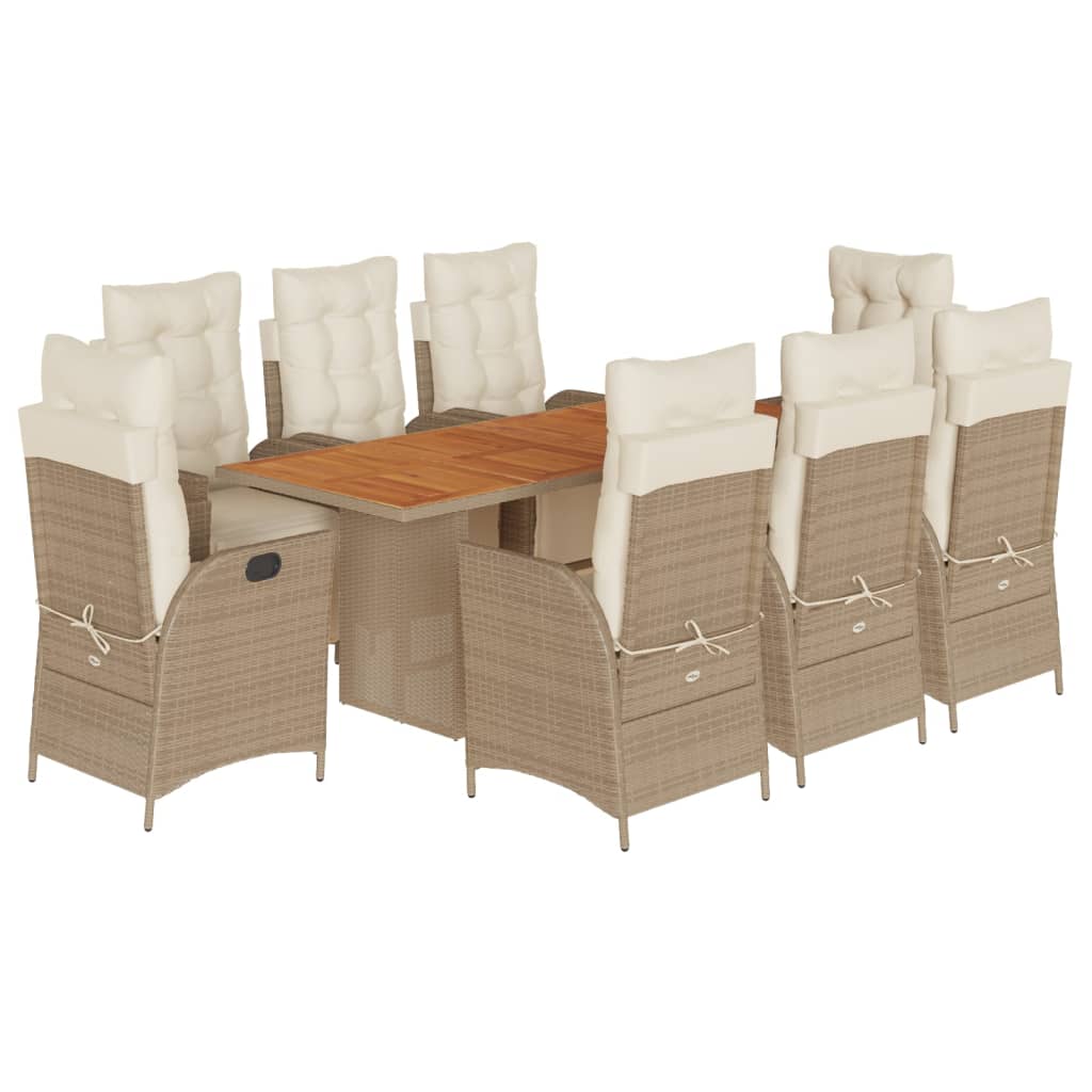 spisebordssæt til haven 9 dele med hynder polyrattan beige