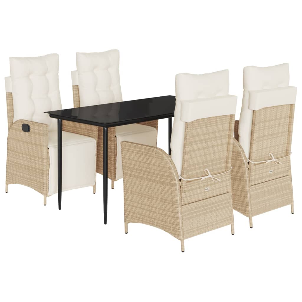spisebordssæt til haven 5 dele med hynder polyrattan beige
