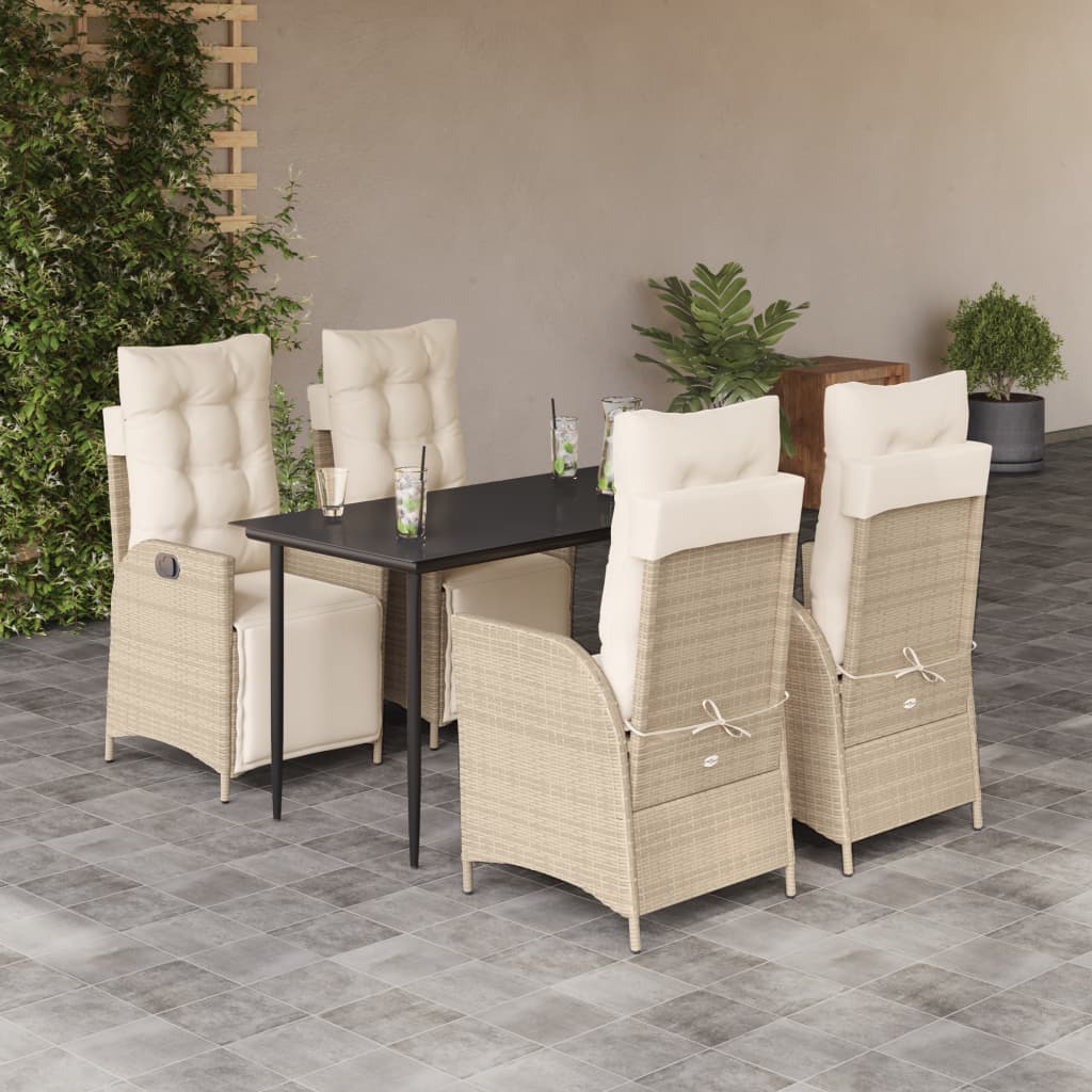 spisebordssæt til haven 5 dele med hynder polyrattan beige
