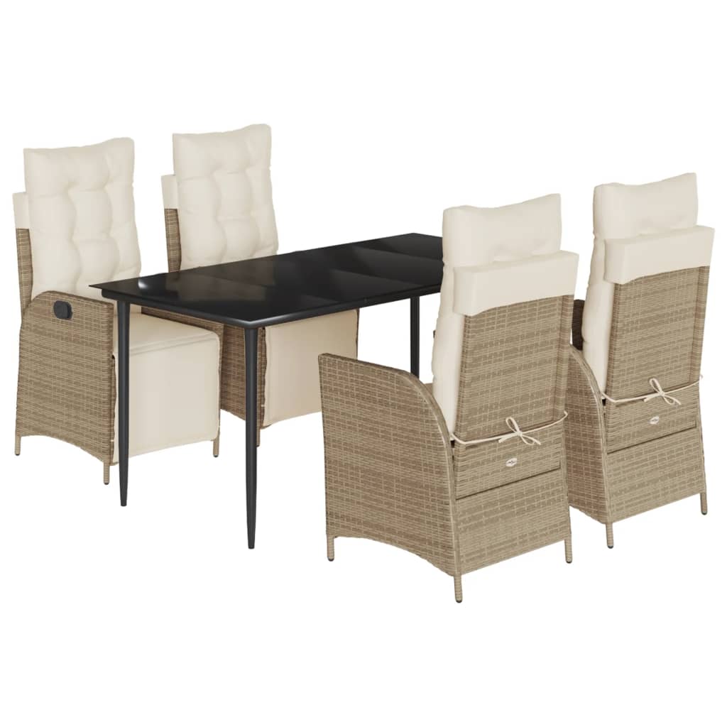 spisebordssæt til haven 5 dele med hynder polyrattan beige