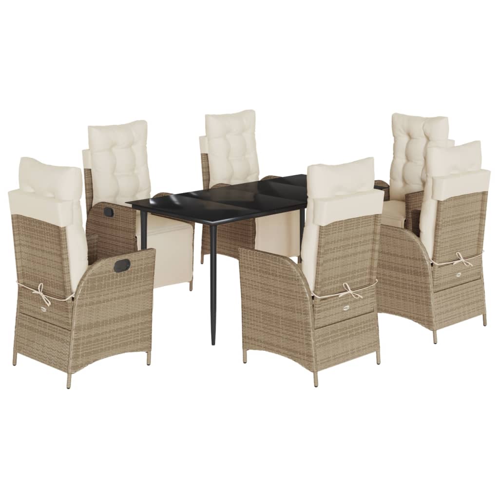 spisebordssæt til haven 7 dele med hynder polyrattan beige