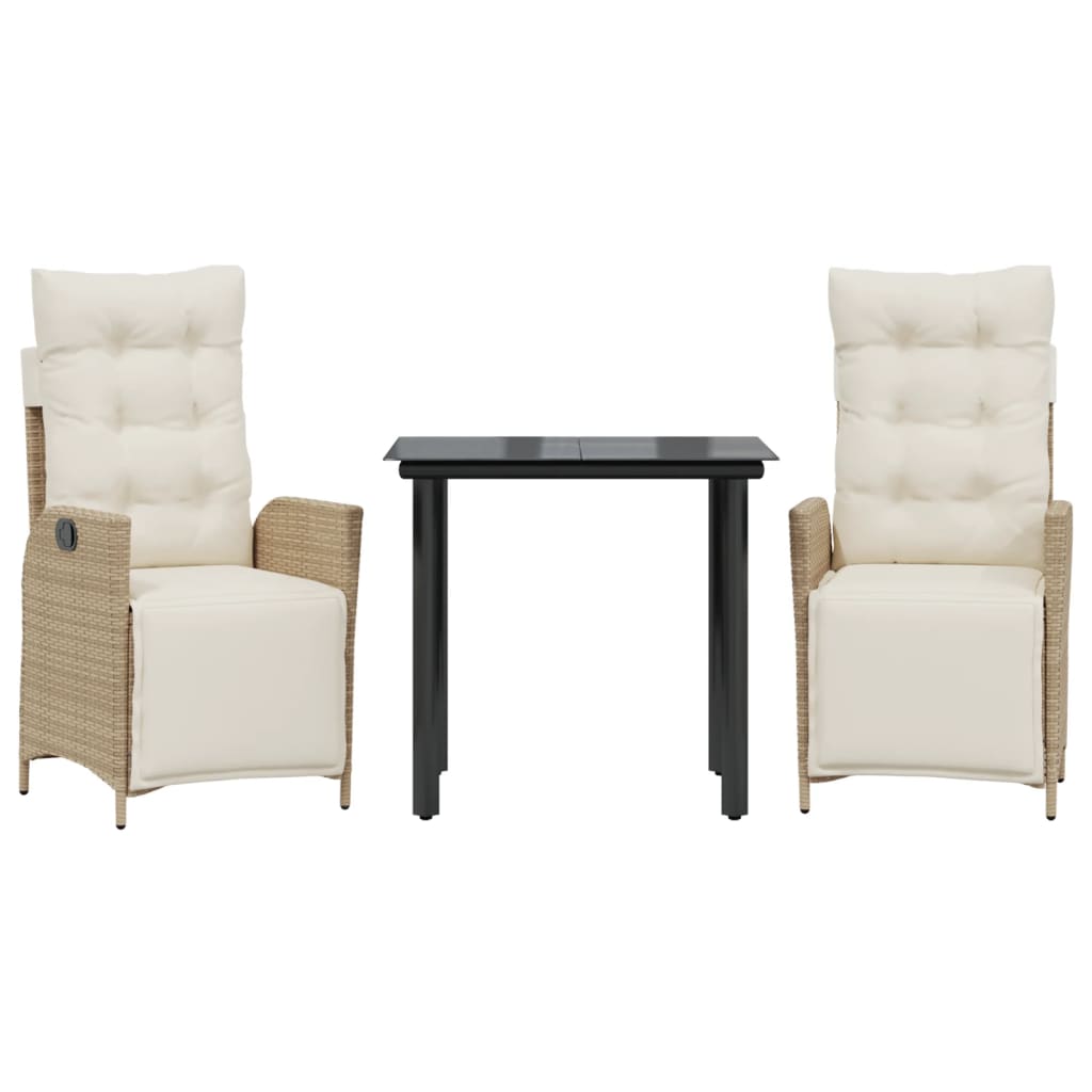 spisebordssæt til haven 3 dele med hynder polyrattan beige