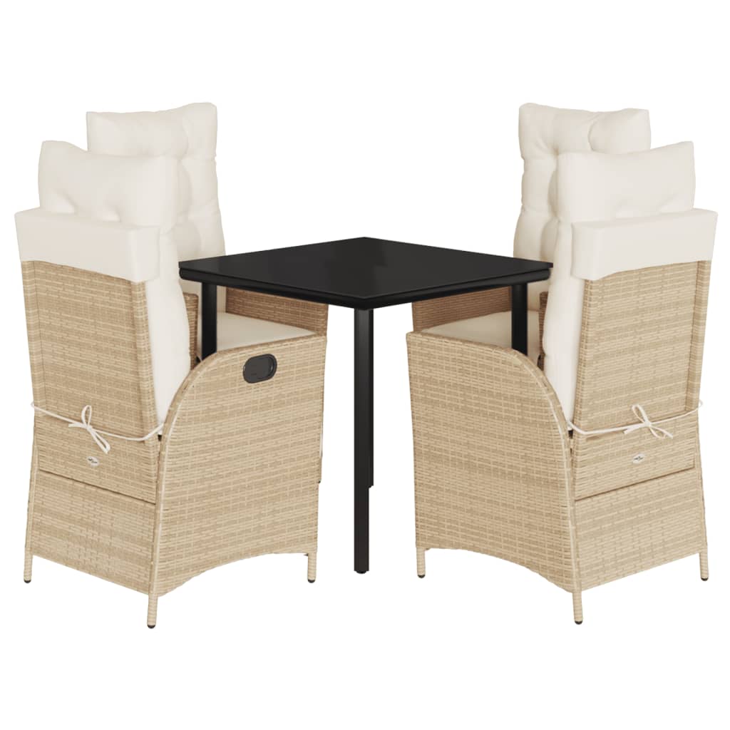 spisebordssæt til haven 5 dele med hynder polyrattan beige