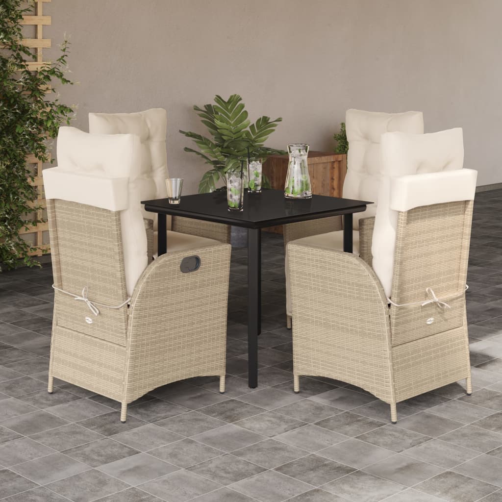 spisebordssæt til haven 5 dele med hynder polyrattan beige