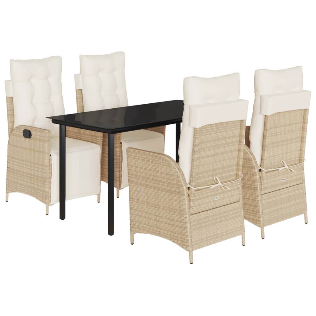 spisebordssæt til haven 5 dele med hynder polyrattan beige