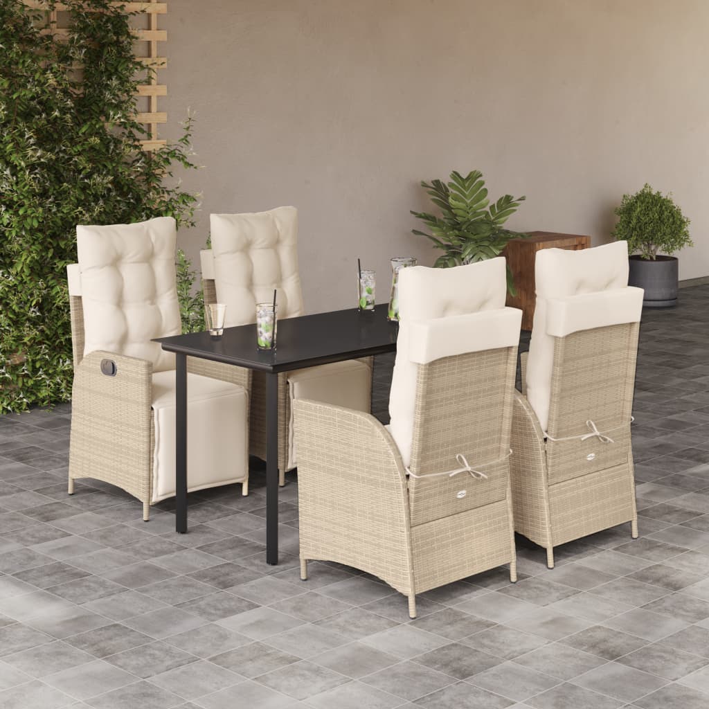 spisebordssæt til haven 5 dele med hynder polyrattan beige