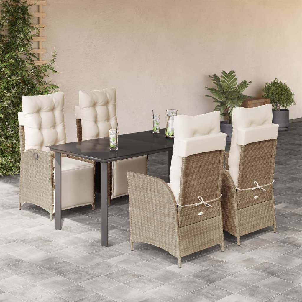 spisebordssæt til haven 5 dele med hynder polyrattan beige