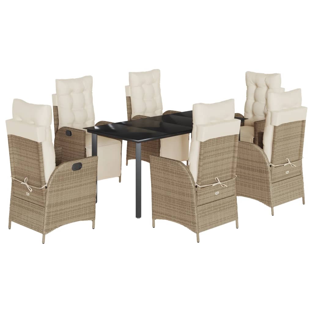 spisebordssæt til haven 7 dele med hynder polyrattan beige
