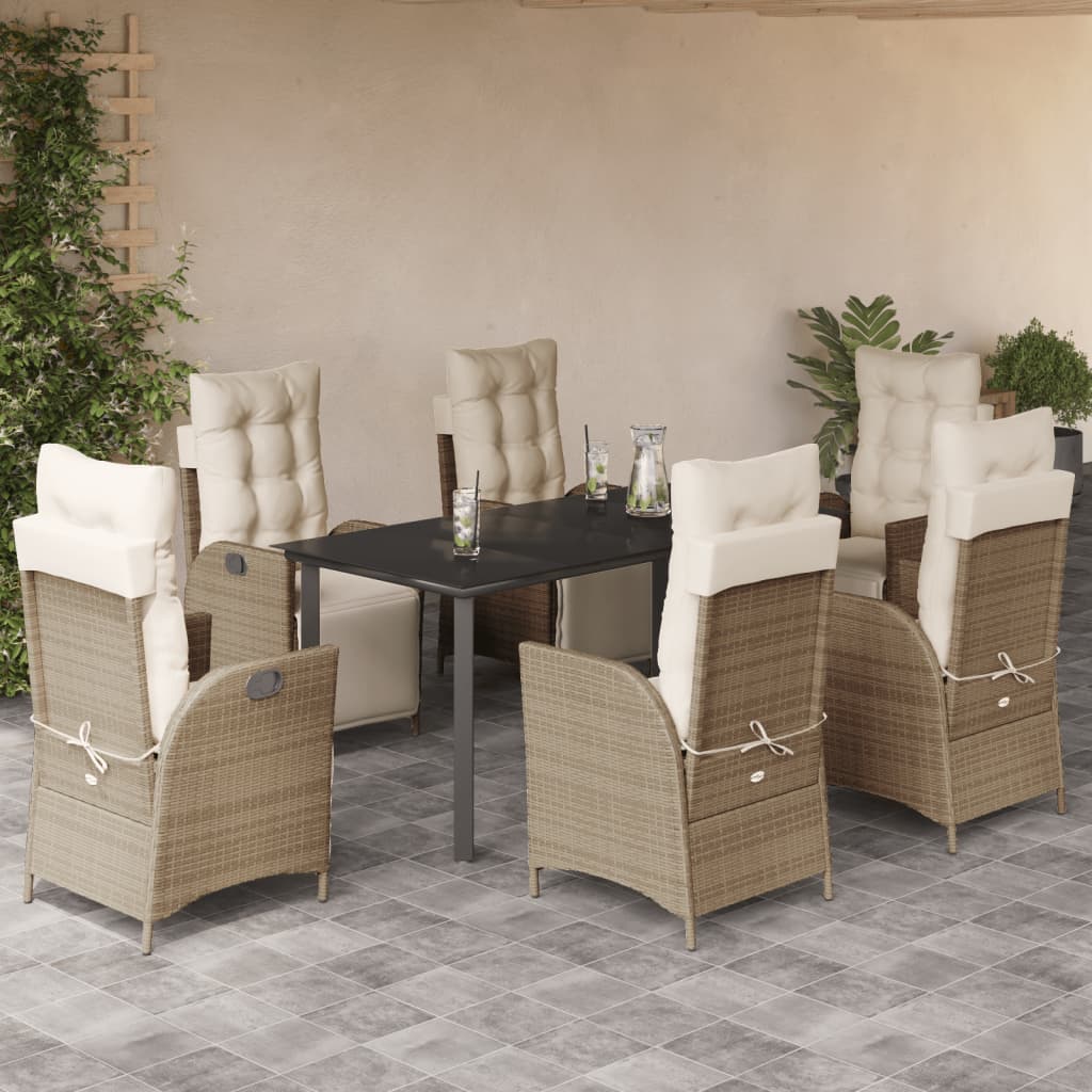 spisebordssæt til haven 7 dele med hynder polyrattan beige