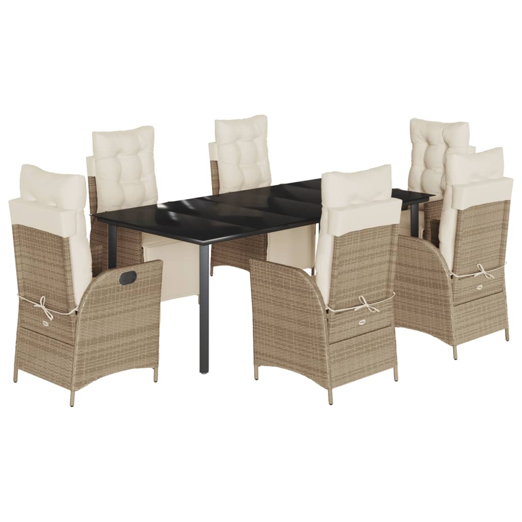 spisebordssæt til haven 7 dele med hynder polyrattan beige