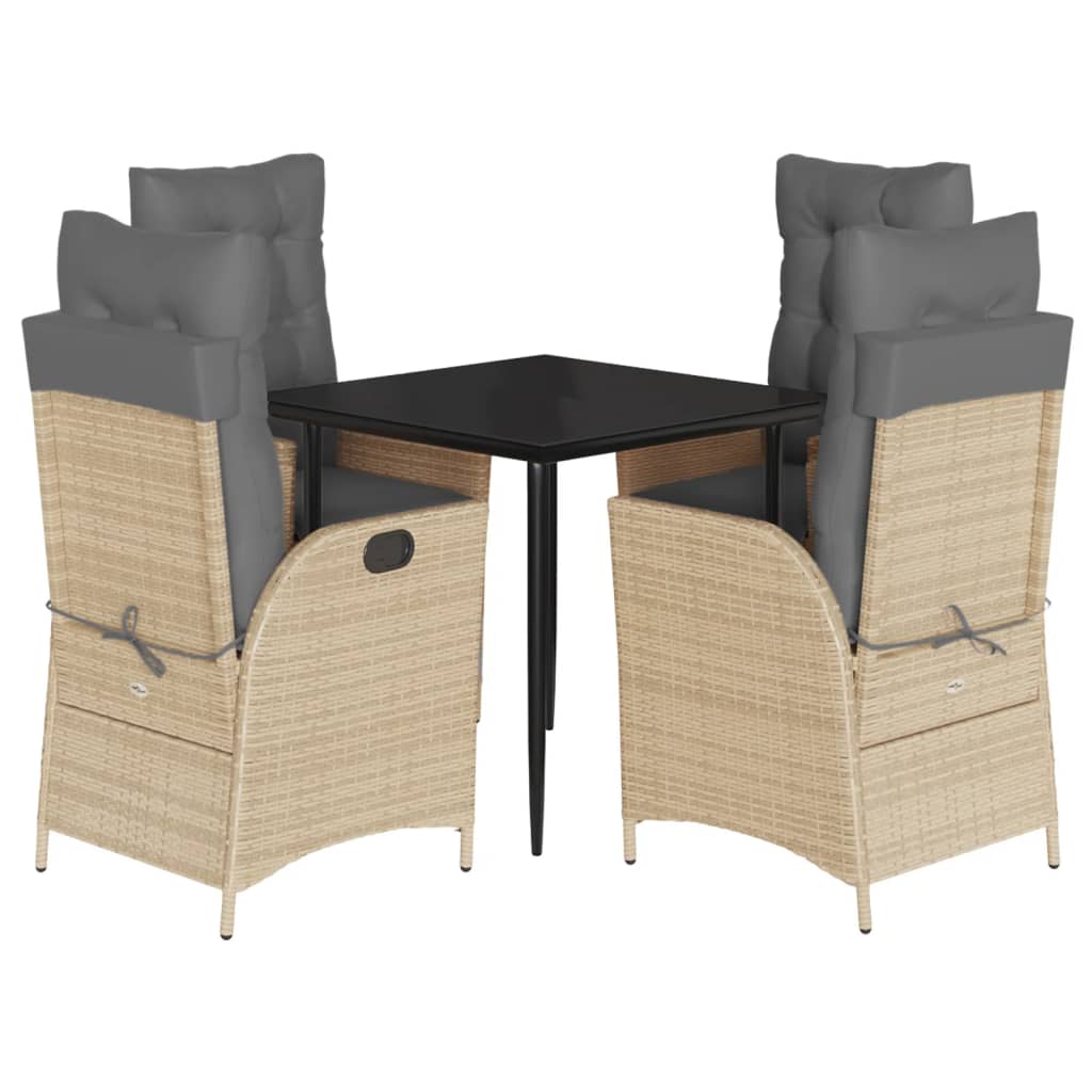 spisebordssæt til haven 5 dele med hynder polyrattan beige