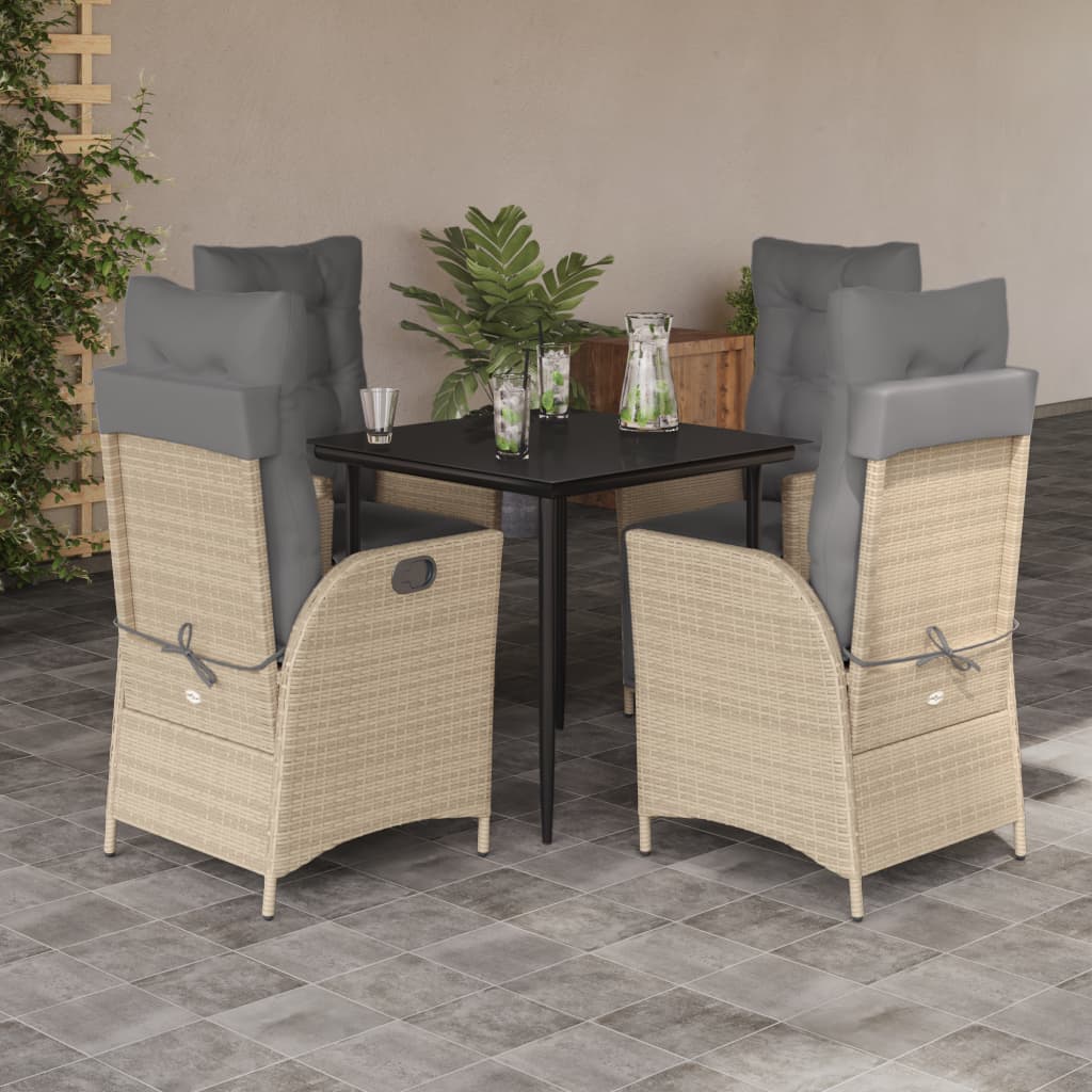 spisebordssæt til haven 5 dele med hynder polyrattan beige