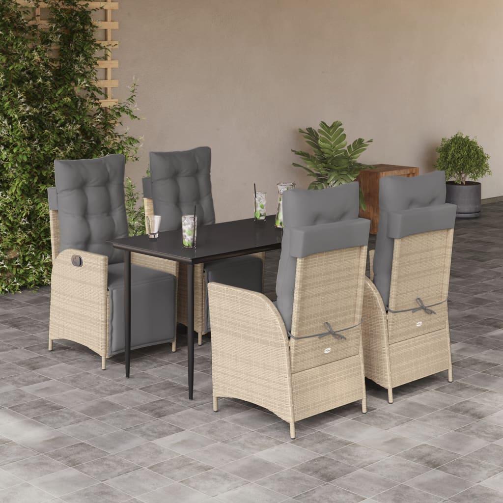 spisebordssæt til haven 5 dele med hynder polyrattan beige