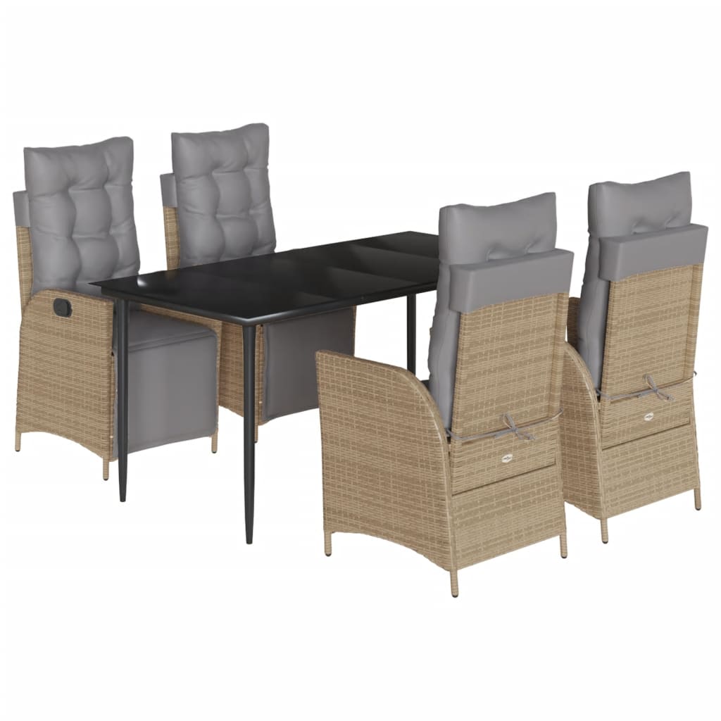 spisebordssæt til haven 5 dele med hynder polyrattan beige