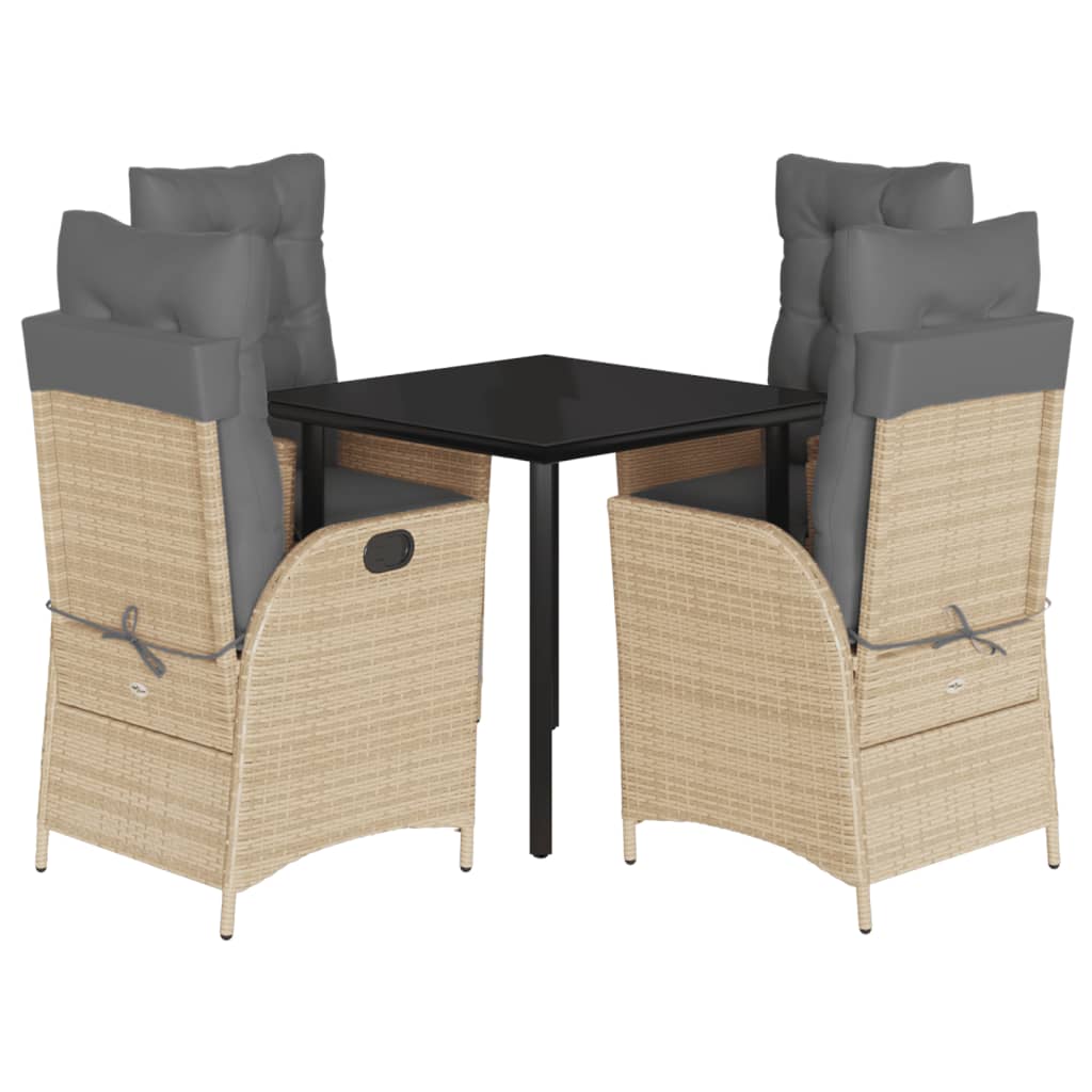 spisebordssæt til haven 5 dele med hynder polyrattan beige