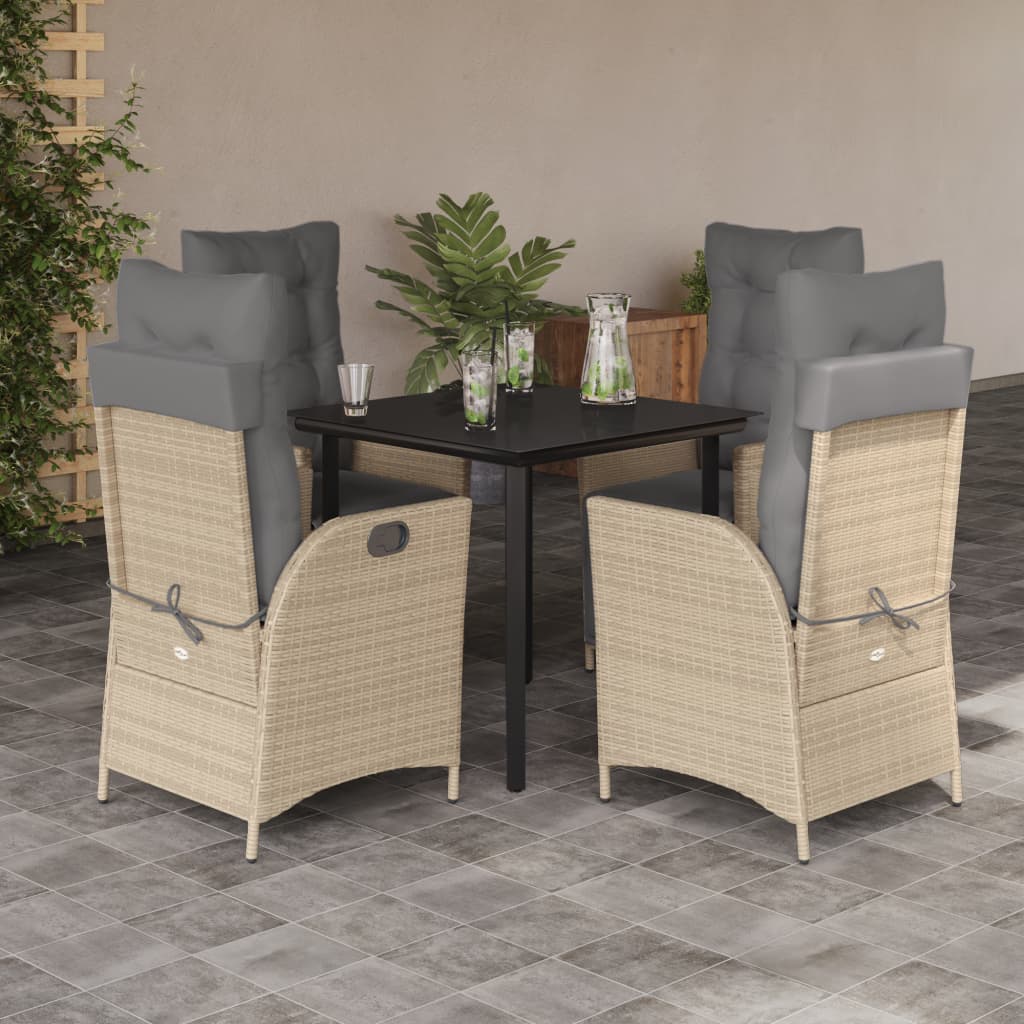 spisebordssæt til haven 5 dele med hynder polyrattan beige