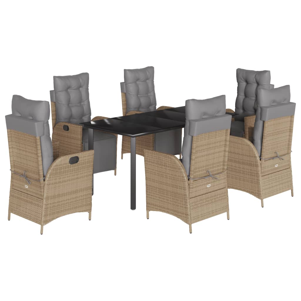 spisebordssæt til haven 7 dele med hynder polyrattan beige