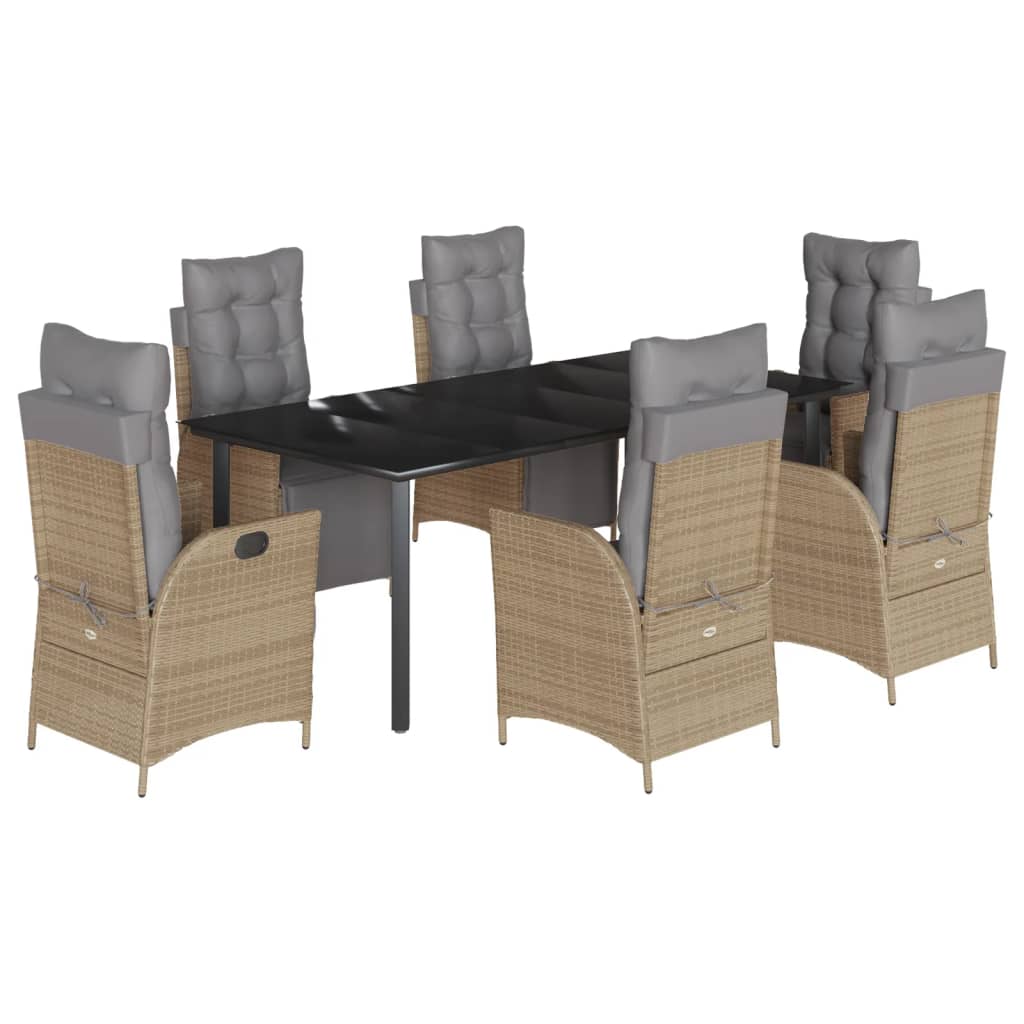 spisebordssæt til haven 7 dele med hynder polyrattan beige