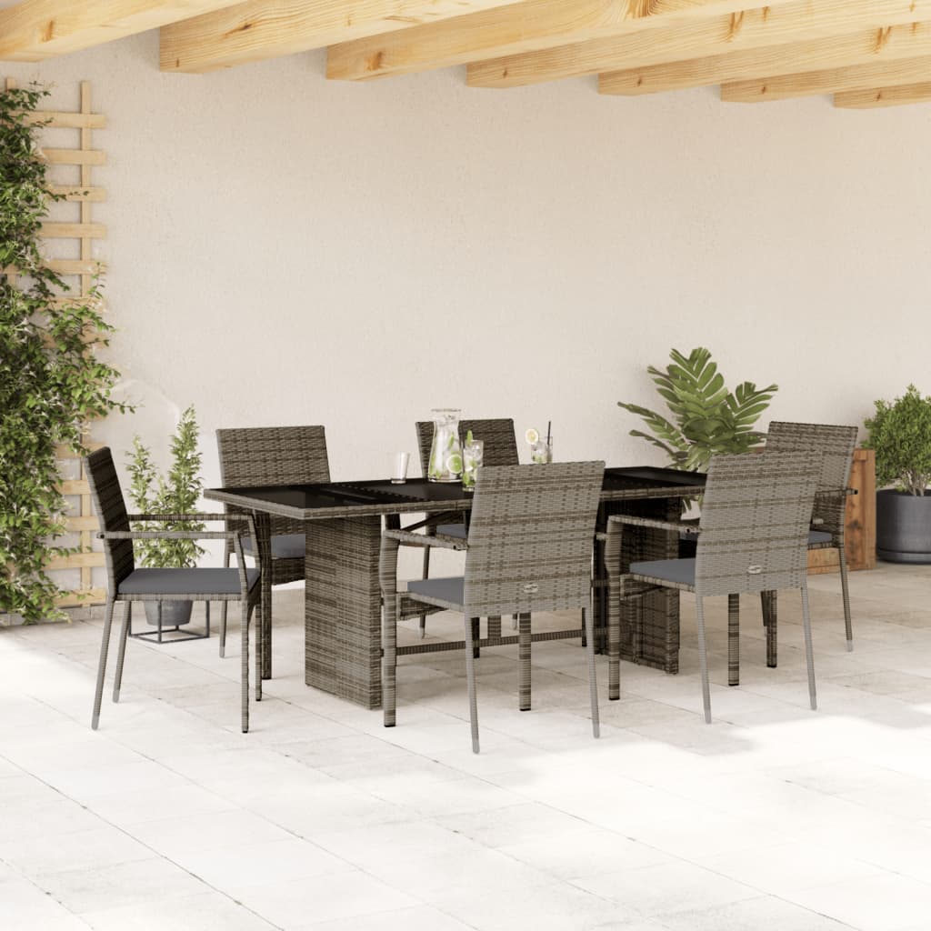 spisebordssæt til haven 7 dele med hynder polyrattan grå