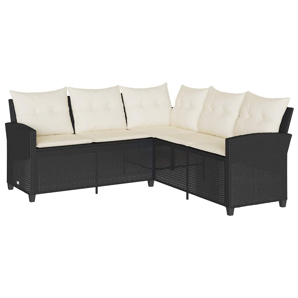 sofasæt til haven 6 dele med hynder L-formet polyrattan sort