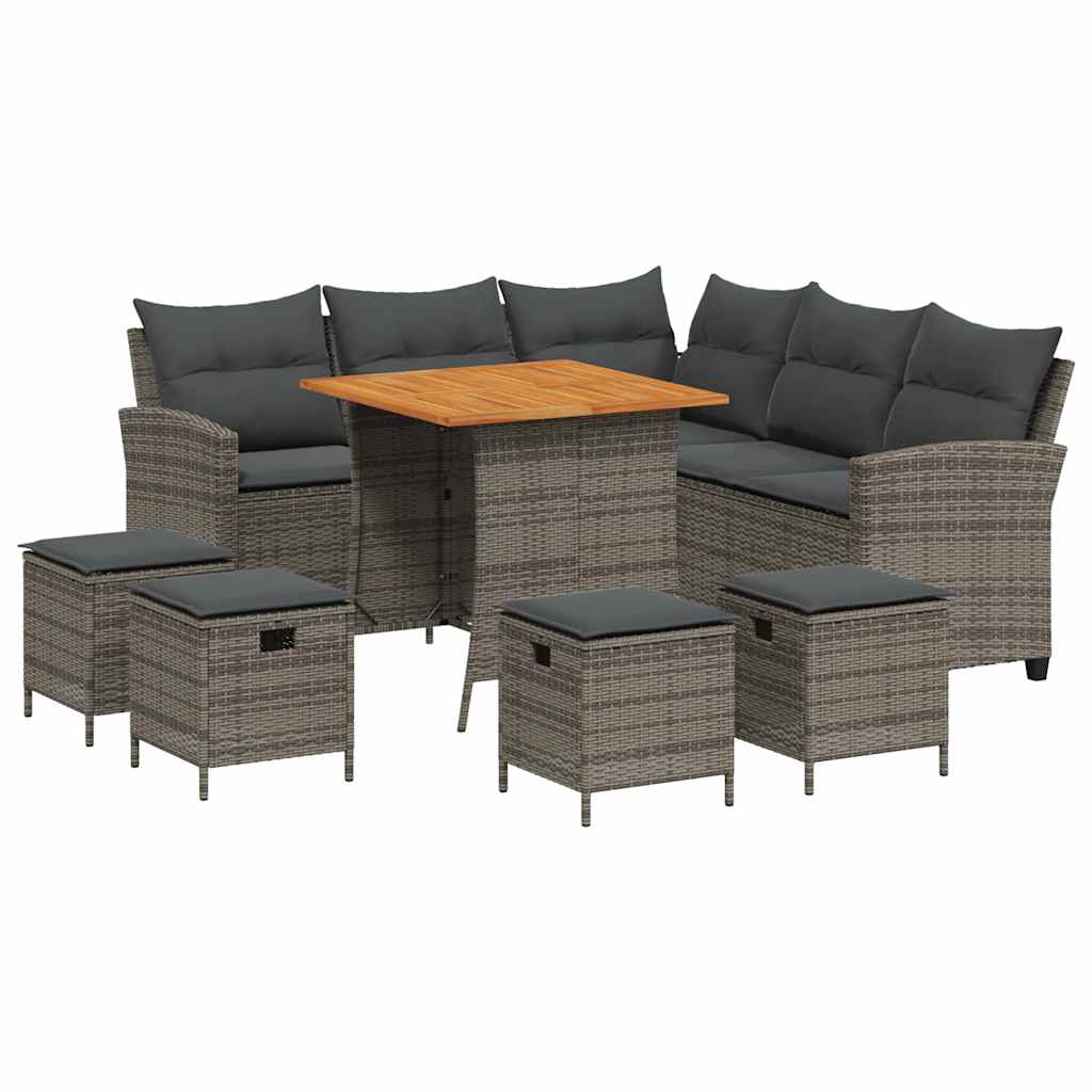 sofasæt til haven 6 dele med hynder L-formet polyrattan grå