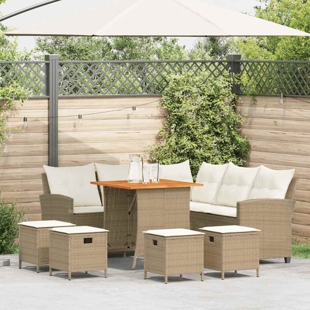 sofasæt til haven 6 dele med hynder L-formet polyrattan beige