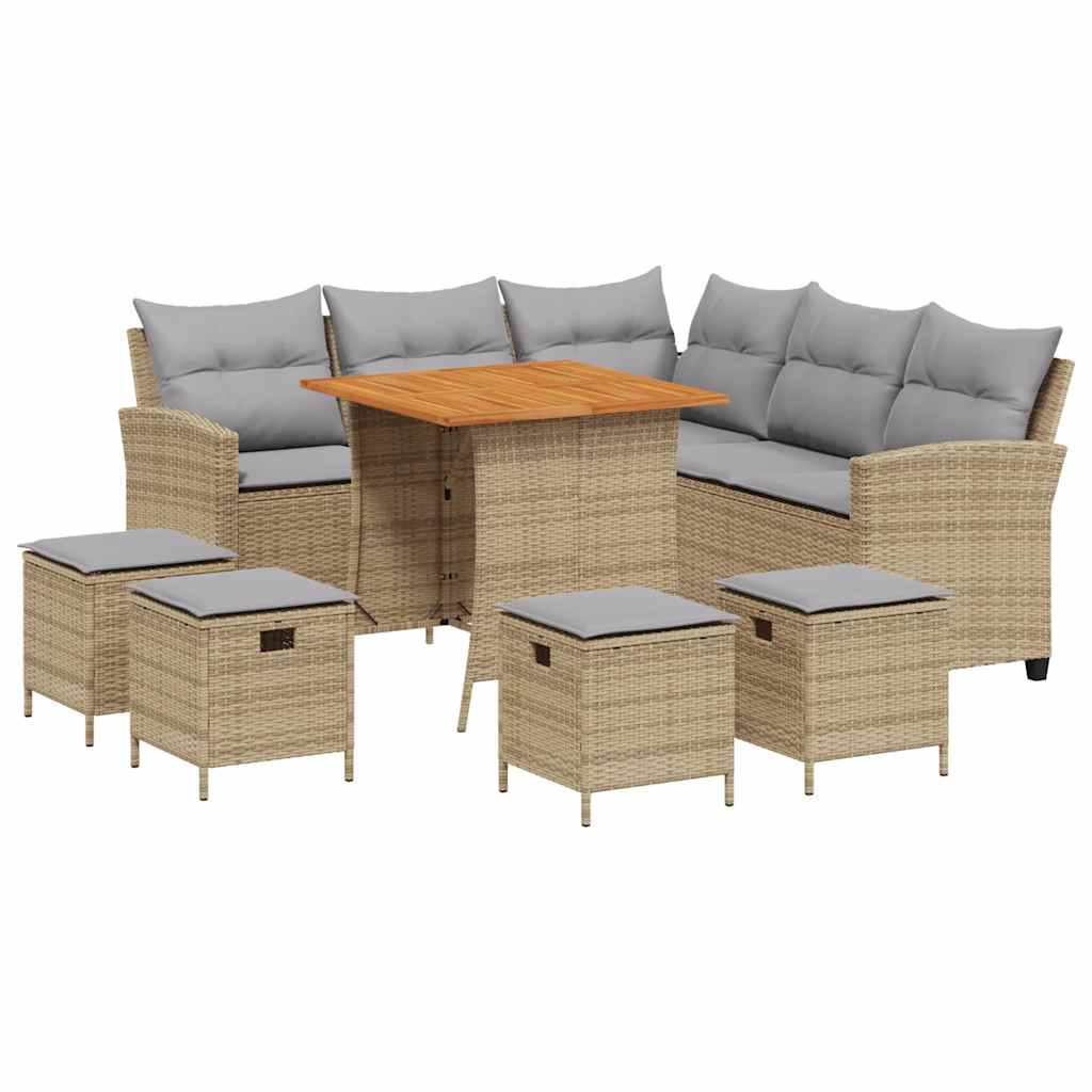 sofasæt til haven 6 dele med hynder L-formet polyrattan beige