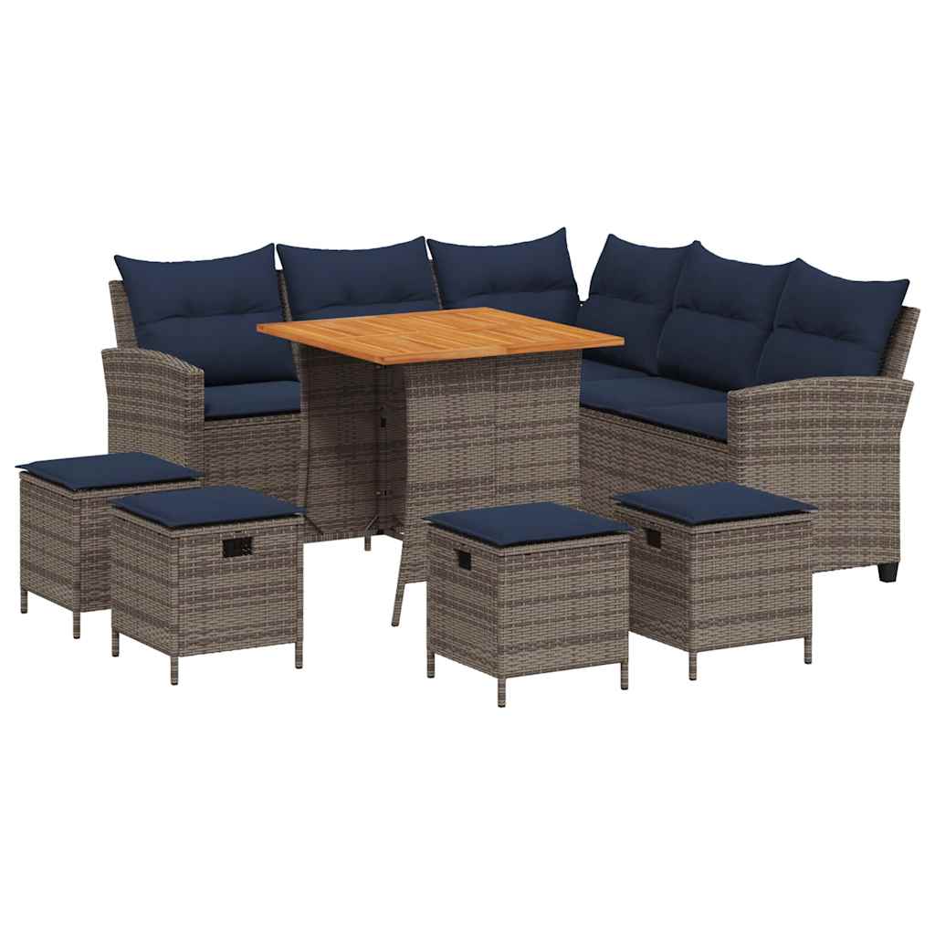 sofasæt til haven 6 dele med hynder L-formet polyrattan grå