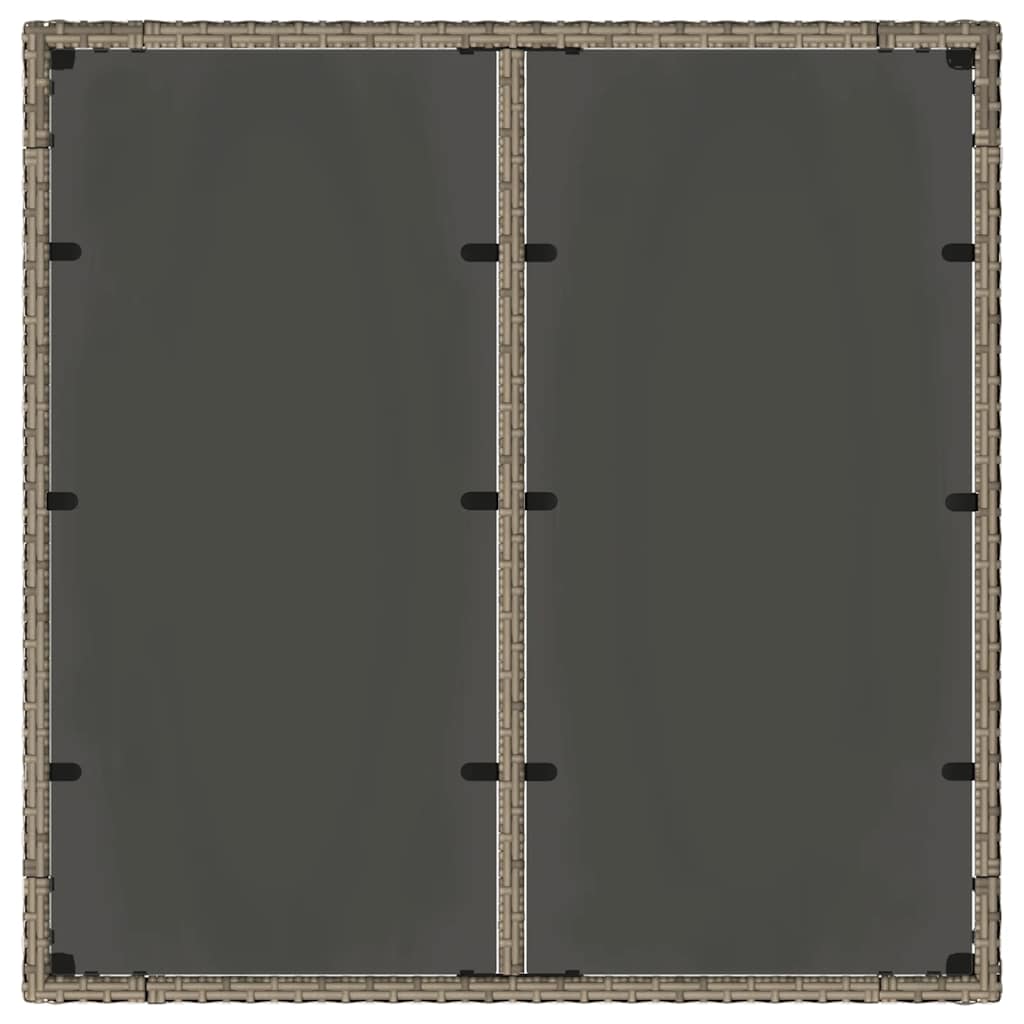 havebord med glastop 90x90x75 cm polyrattan grå
