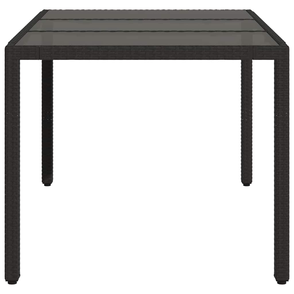havebord med glastop 150x90x75 cm polyrattan sort