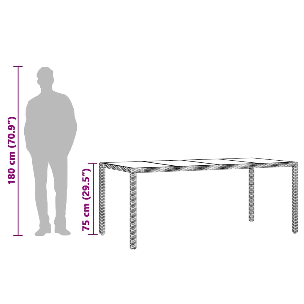 havebord med glastop 150x90x75 cm polyrattan sort