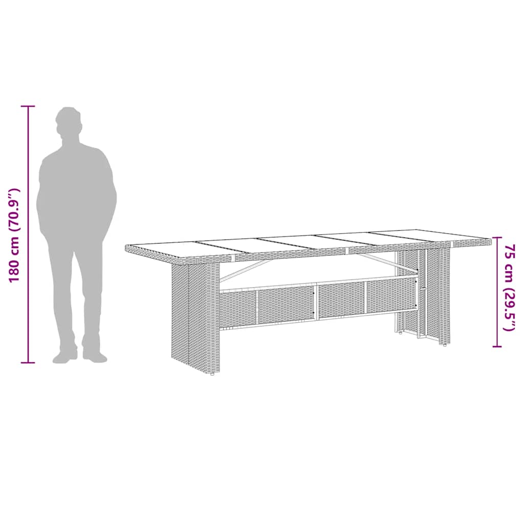 havebord med glastop 240x90x75 cm polyrattan sort