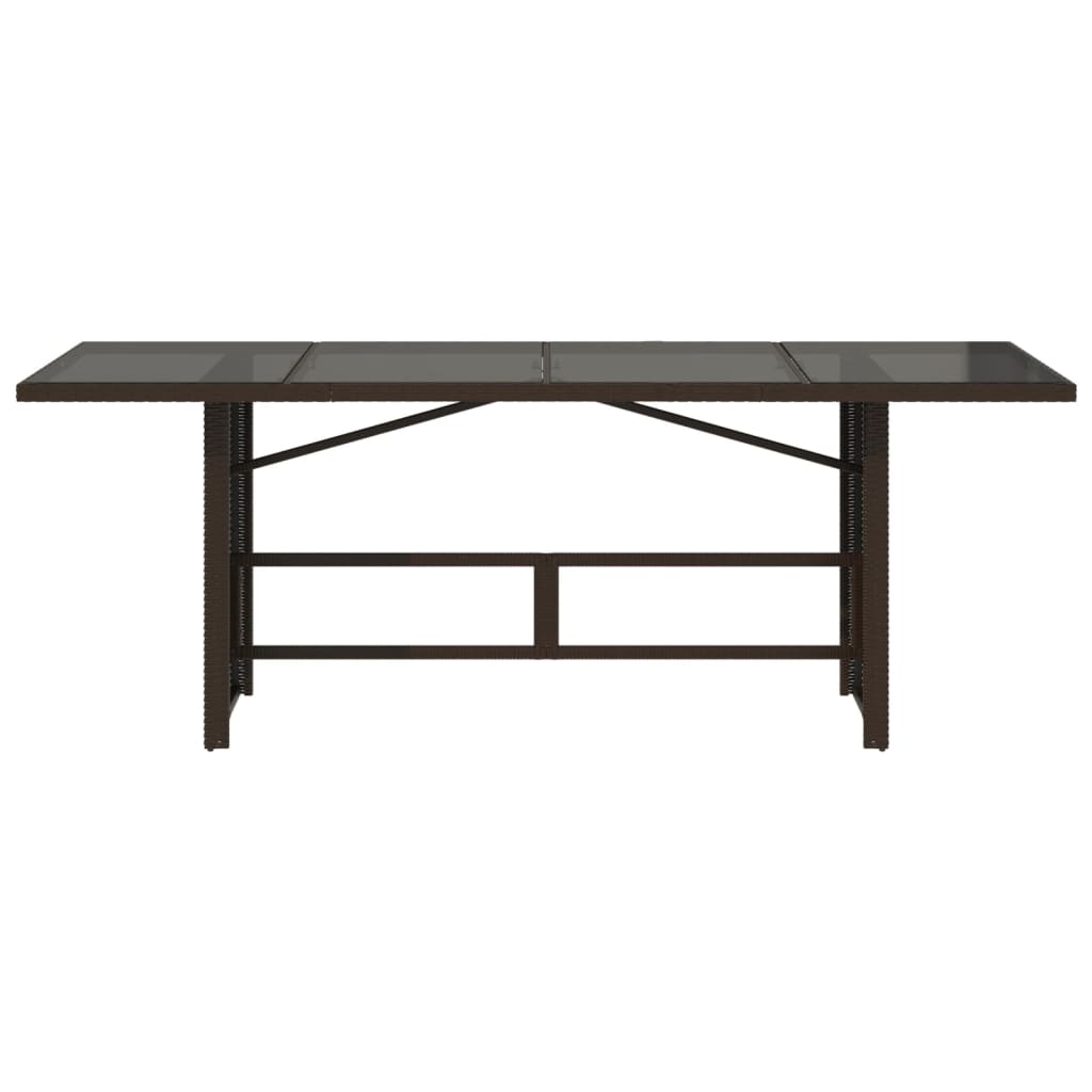 havebord med glastop 190x80x75 cm polyrattan brun