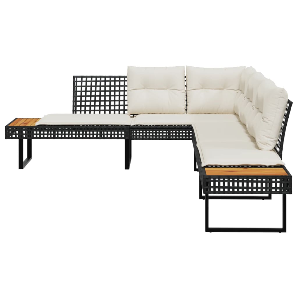 L-formet havesofa med hynder polyrattan og akacietræ sort