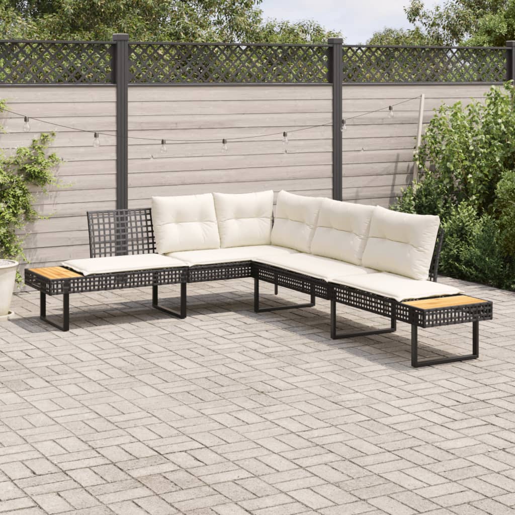 L-formet havesofa med hynder polyrattan og akacietræ sort