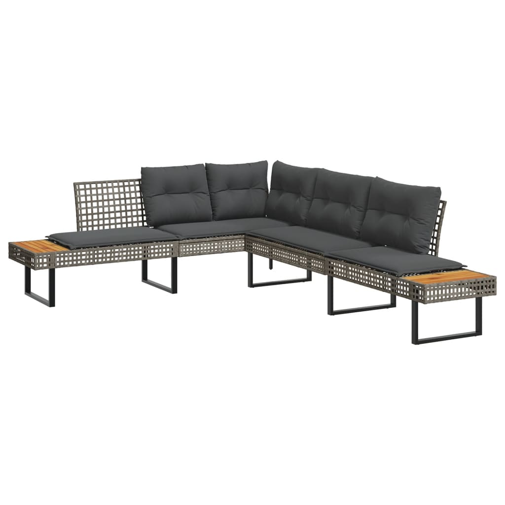 L-formet havesofa med hynder polyrattan og akacietræ grå