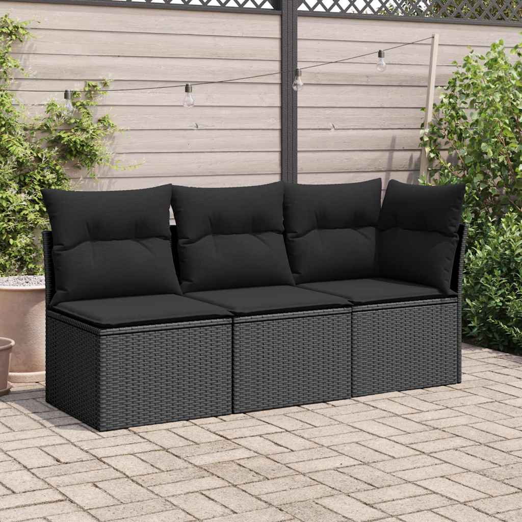 havesofa uden armlæn med hynder sort polyrattan