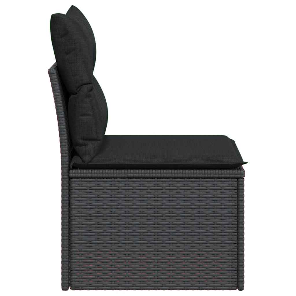 havesofa uden armlæn med hynder sort polyrattan