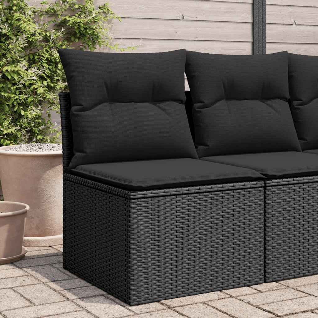 havesofa uden armlæn med hynder sort polyrattan
