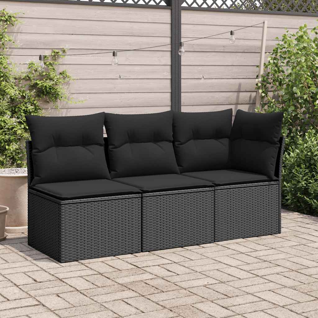 havesofahjørne med hynder sort polyrattan