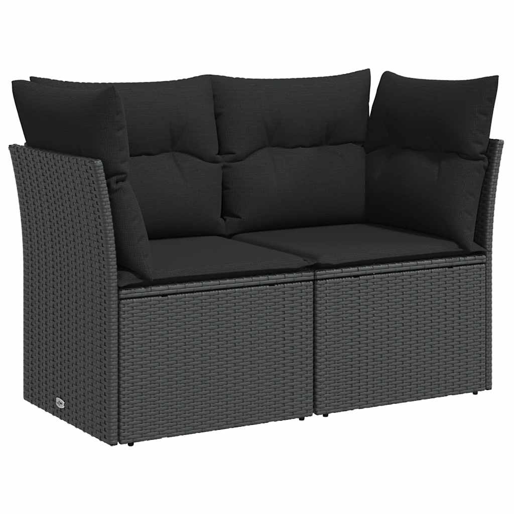havesofa med hynder 2-personers sort polyrattan