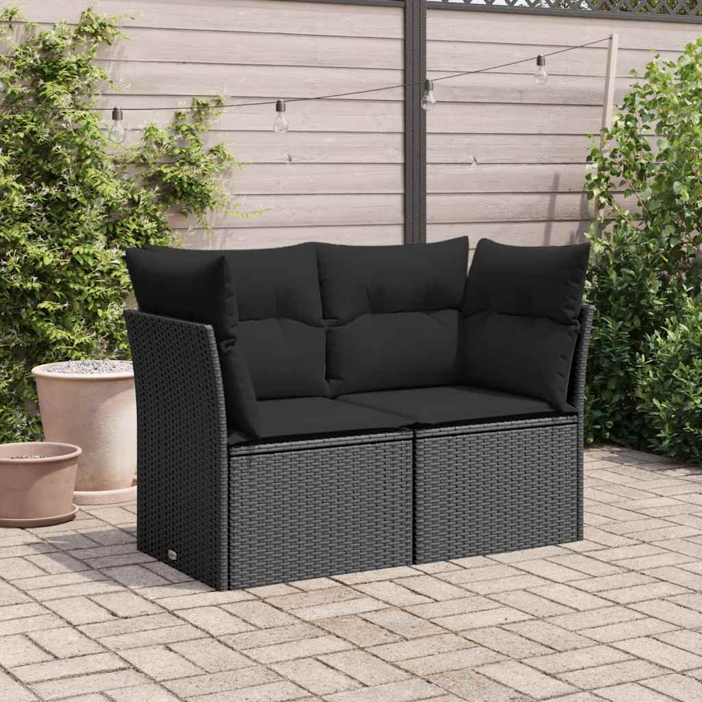 havesofa med hynder 2-personers sort polyrattan