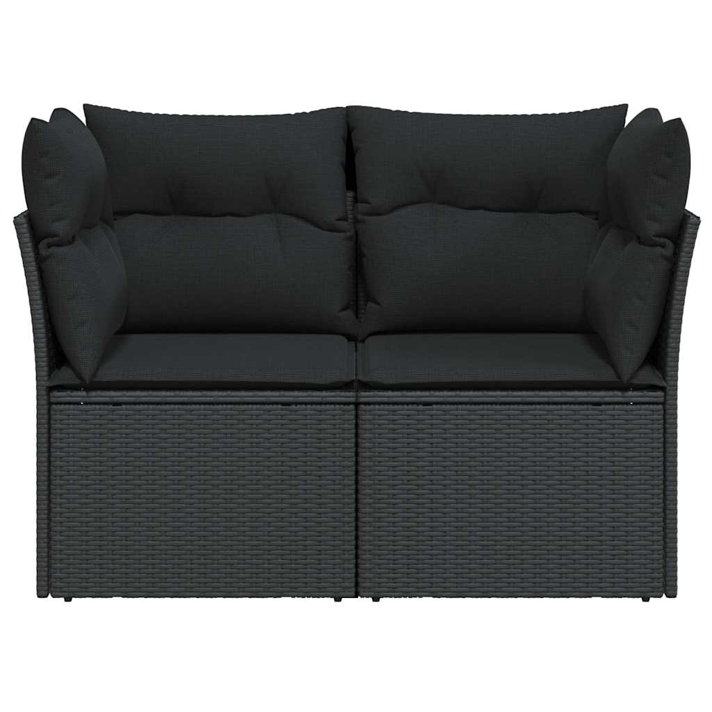 havesofa med hynder 2-personers sort polyrattan