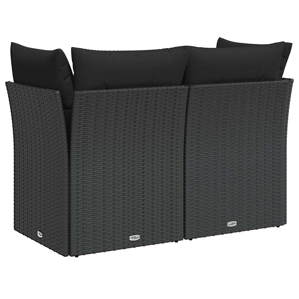 havesofa med hynder 2-personers sort polyrattan