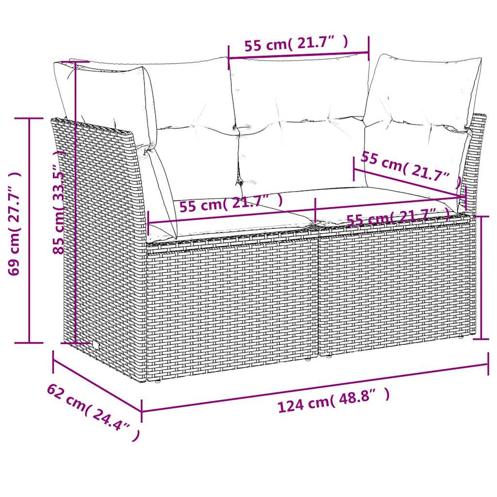 havesofa med hynder 2-personers sort polyrattan