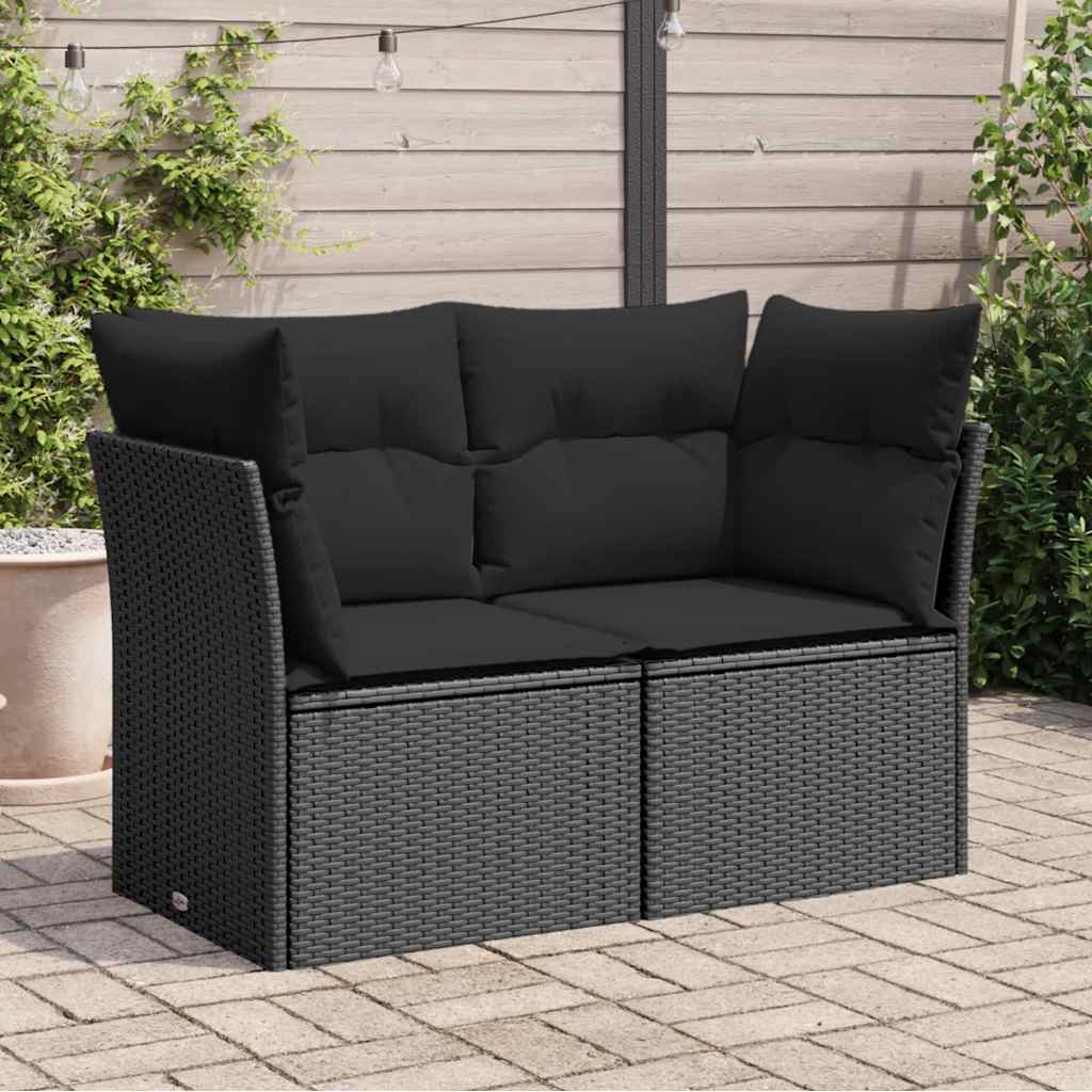 havesofa med hynder 2-personers sort polyrattan