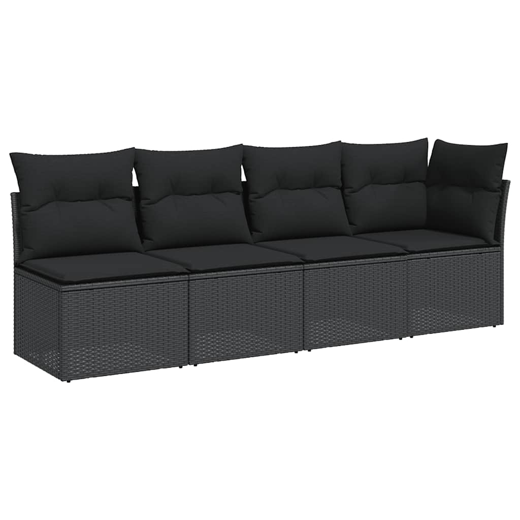 havesofa med hynder 4-personers sort polyrattan